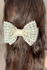 Large lace hair bow “Cream”
