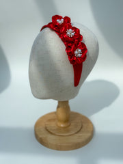 Headband “Red Satin flowers”