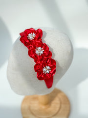 Headband “Red Satin flowers”