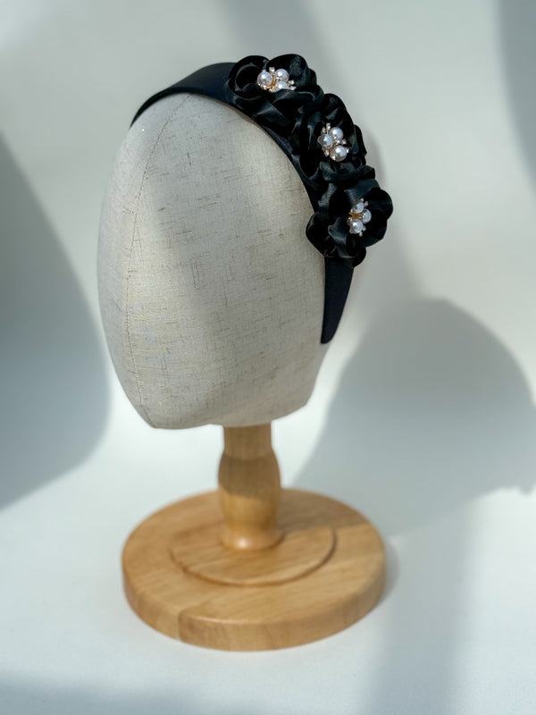 Headband “Black Satin flowers”