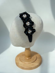Headband “Black Satin flowers”