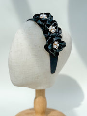 Headband “Black Satin flowers”
