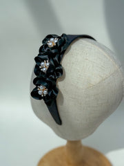 Headband “Black Satin flowers”