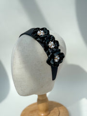 Headband “Black Satin flowers”