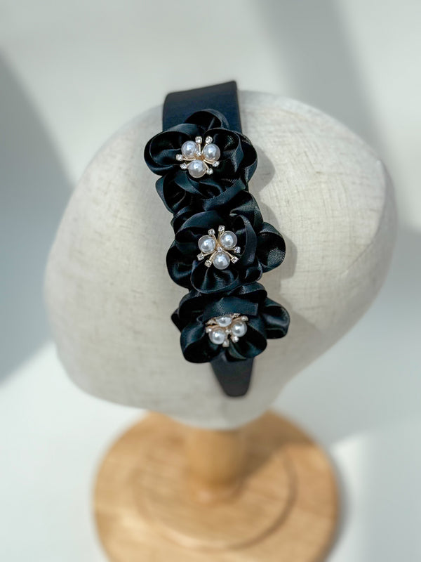 Headband “Black Satin flowers”