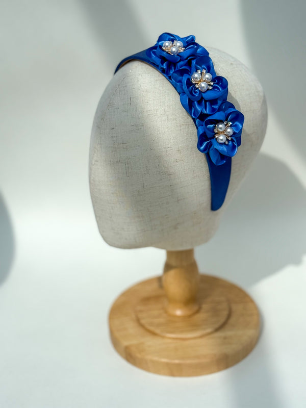 Headband “Blue Satin flowers”