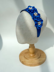 Headband “Blue Satin flowers”