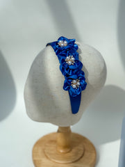 Headband “Blue Satin flowers”