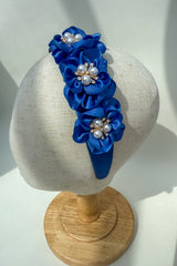 Headband “Blue Satin flowers”