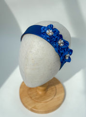 Headband “Blue Satin flowers”