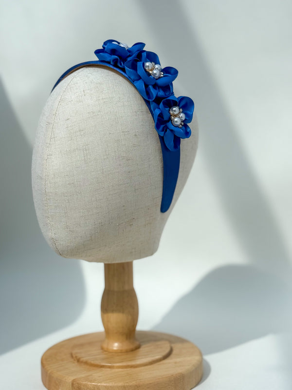 Headband “Blue Satin flowers”