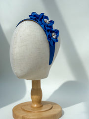 Headband “Blue Satin flowers”