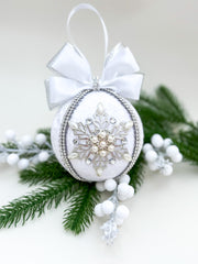 Christmas Bauble Ornament- White Snowflake - One Piece