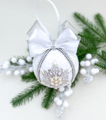 Christmas Bauble Ornament- White Snowflake - One Piece