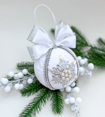 Christmas Bauble Ornament- White Snowflake - One Piece