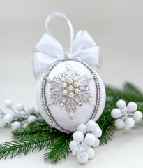 Christmas Bauble Ornament- White Snowflake - One Piece