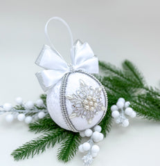 Christmas Bauble Ornament- White Snowflake - One Piece