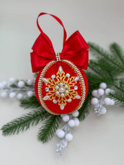 Christmas Bauble Ornament - Red Snowflake - One Piece