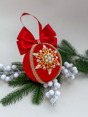 Christmas Bauble Ornament - Red Snowflake - One Piece