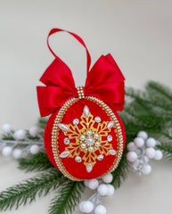 Christmas Bauble Ornament - Red Snowflake - One Piece