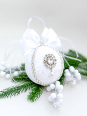 Christmas Bauble Ornament - White  Feathers- One Piece