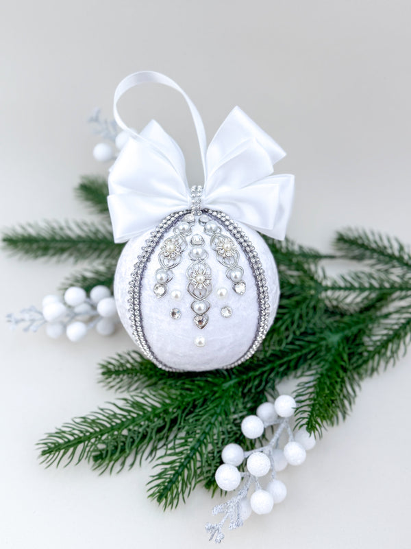 Christmas Bauble Ornament- White  - One Piece