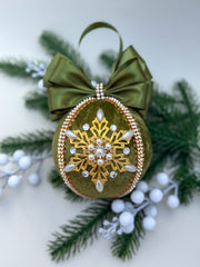 Christmas Baubles - Olive Green Snowflake - One Piece