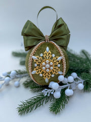 Christmas Baubles - Olive Green Snowflake - One Piece