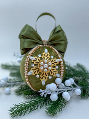 Christmas Baubles - Olive Green Snowflake - One Piece