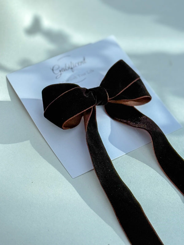 Velvet hair Bow- Dark Brown