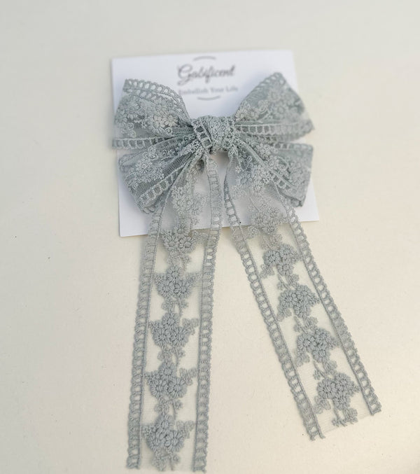 Lace hair bow with tails “Grey” Gabificent