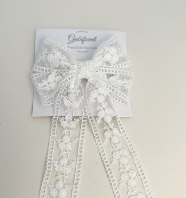 Lace hair bow with tails “White” Gabificent