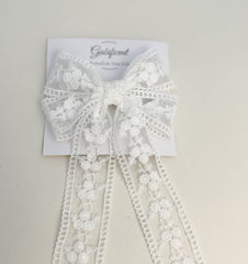 Lace hair bow with tails “White” Gabificent