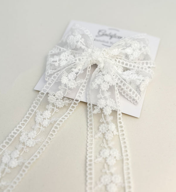 Lace hair bow with tails “White” Gabificent