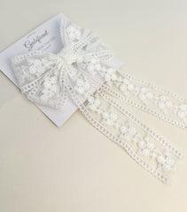 Lace hair bow with tails “White” Gabificent