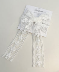 Lace hair bow with tails “White” Gabificent