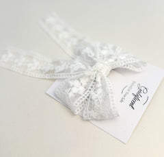 Lace hair bow with tails “White” Gabificent