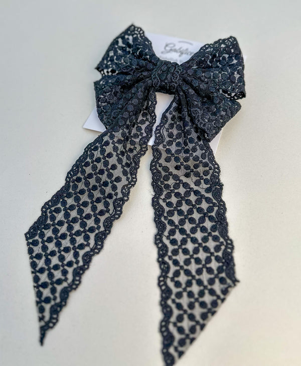Large lace hair bow “Black” - Gabificent