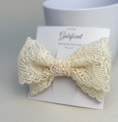 Large lace hair bow “Cream” - Gabificent