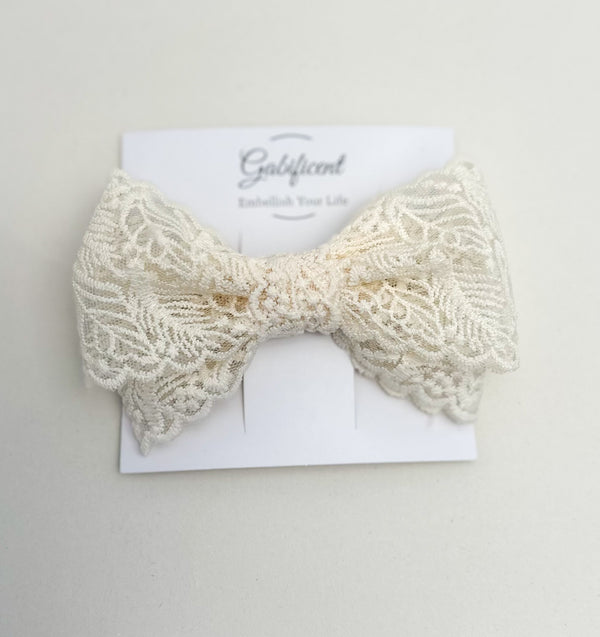 Large lace hair bow “Cream” - Gabificent