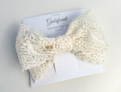 Large lace hair bow “Cream” - Gabificent