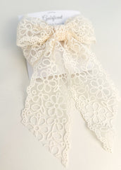 Large lace hair bow with tails “Cream” Gabificent