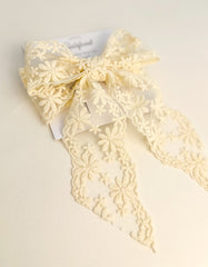Large lace hair bow with tails “Cream” Gabificent