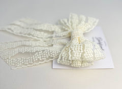 Large lace hair bow with tails “Cream” Gabificent
