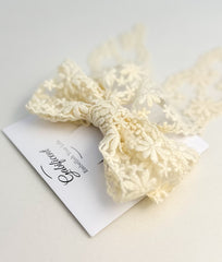 Large lace hair bow with tails “Cream” Gabificent