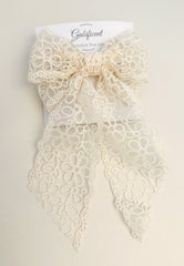 Large lace hair bow with tails “Cream” Gabificent