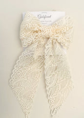 Large lace hair bow with tails “Cream” Gabificent