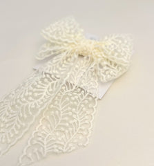 Large lace hair bow with tails “Cream” Gabificent