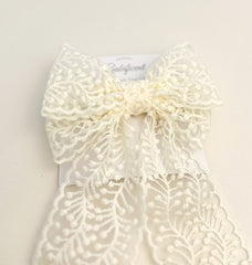 Large lace hair bow with tails “Cream” Gabificent