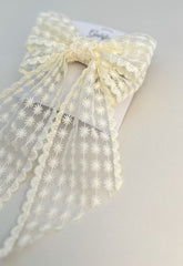 Large lace hair bow with tails “Cream” Gabificent